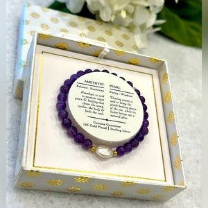 Genuine Amethyst & Pearl with 14K gold over silver lucky bracelet md in India